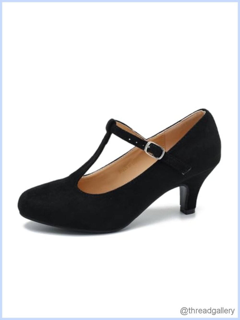 Women's Kitten Heels Faux Velvet T-Strap Mary Jane Office Dress Pumps